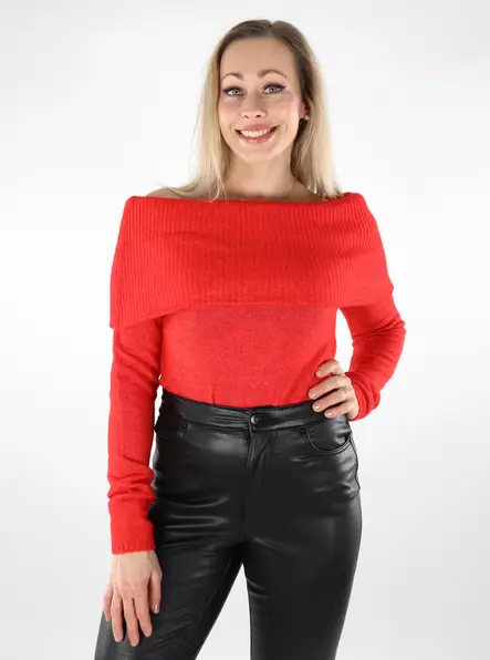 Pieces damtröja Off Shoulder högriskröd - Stickat för damer - 137434 - 1