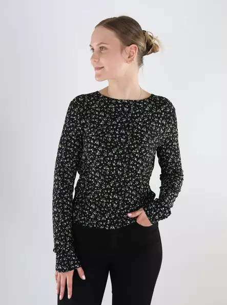 JDY dam stretchskjorta Life svart/ditzy flow - Långärmade tröjor för damer - 140094 - 1