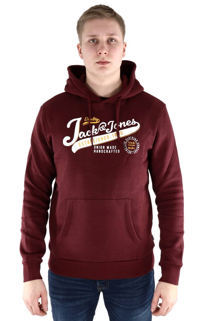 Jack & Jones herr huvtröja Logo hood, svart, vinröd - Huvtröjor för herrar - 127004 - 1