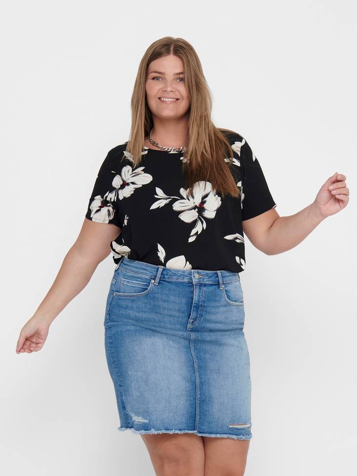 Only Carmakoma Plus size blommig dam t-shirt Vica Svart florence - T-shirts för damer - 126634 - 1