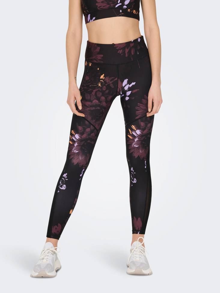 Only Play Träningsleggings Emo, svart/blom - Sport tights för damer - 132234 - 1