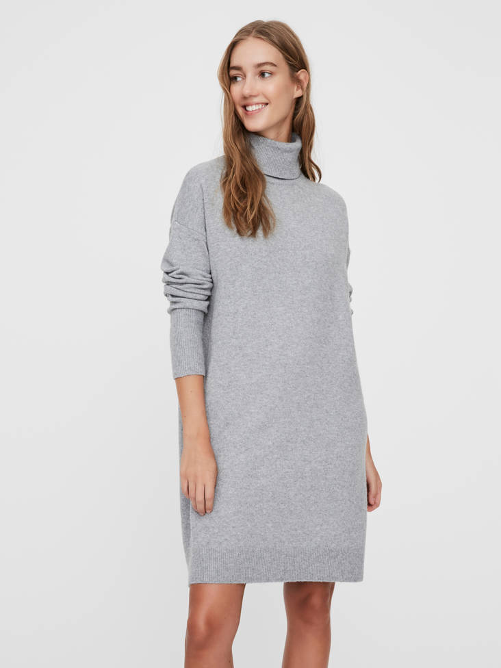 Vero Moda långärmad stickad klänning polokrage Brilliant ljusgrå - Stickat för damer - 129144 - 1