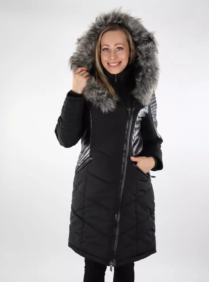 Only dam vinterkappa Ny Linette Fur Huva svart/grå päls - Vinterjackor för damer - 137114 - 1