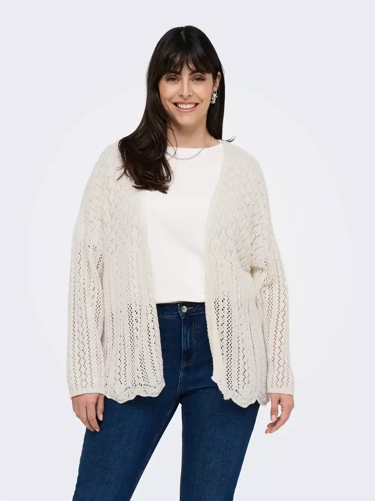 Only Carmakoma plus size spetskofta Cloud Dancer - Stickat för damer - 138774 - 1