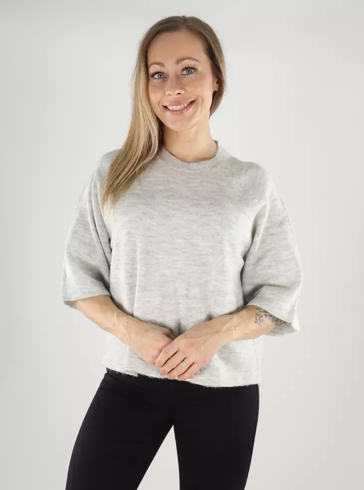 Only damtröja Pullover 3/4 ljusgrå melerad - Stickat för damer - 139694 - 1