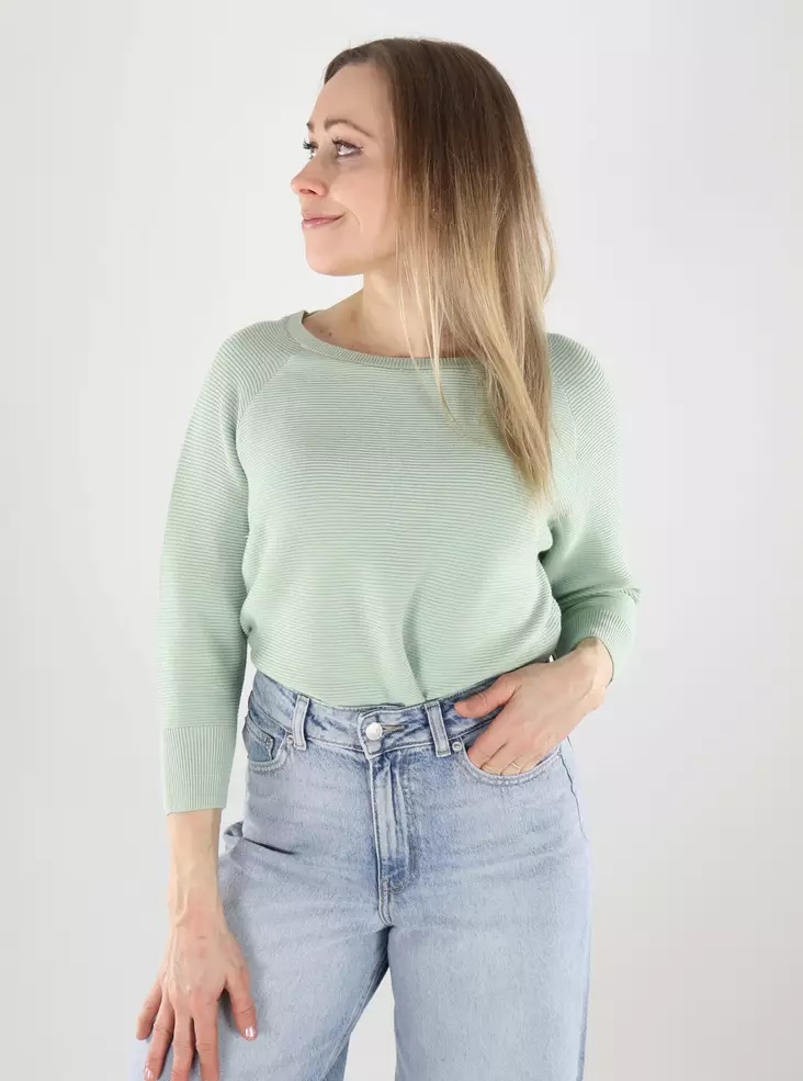 Vero Moda damtröja i bomull VMNEW Nora 3/4 Båthals siltgrön - Stickat för damer - 140134 - 1