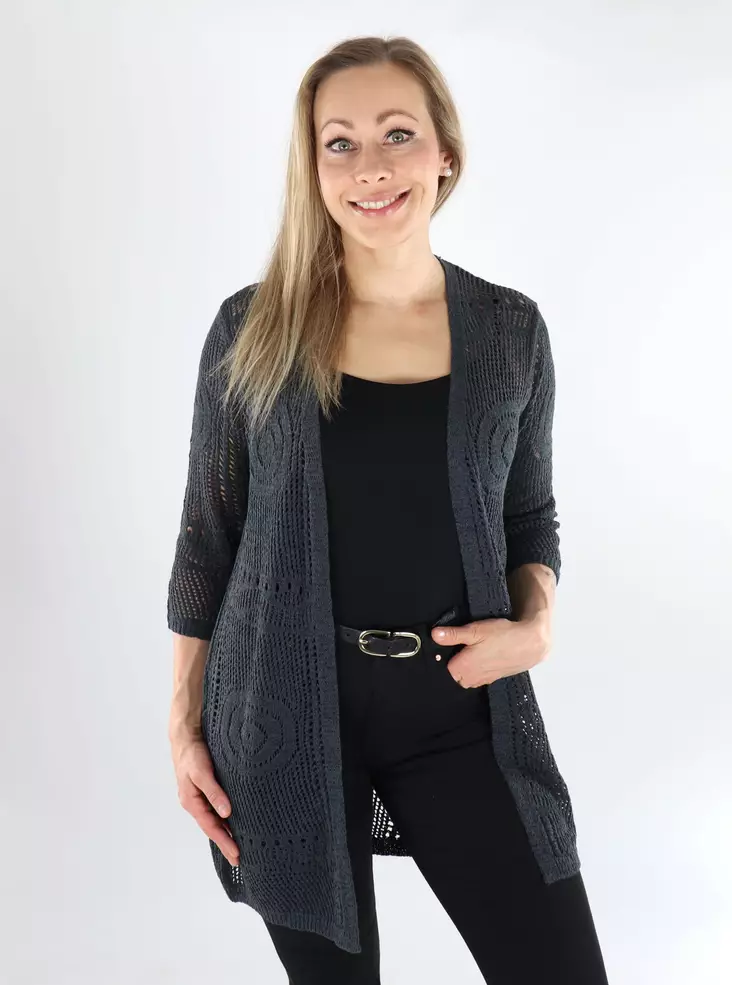 JDY kimono/kofta dam 3/4 asfalt - Stickat för damer - 138544 - 1