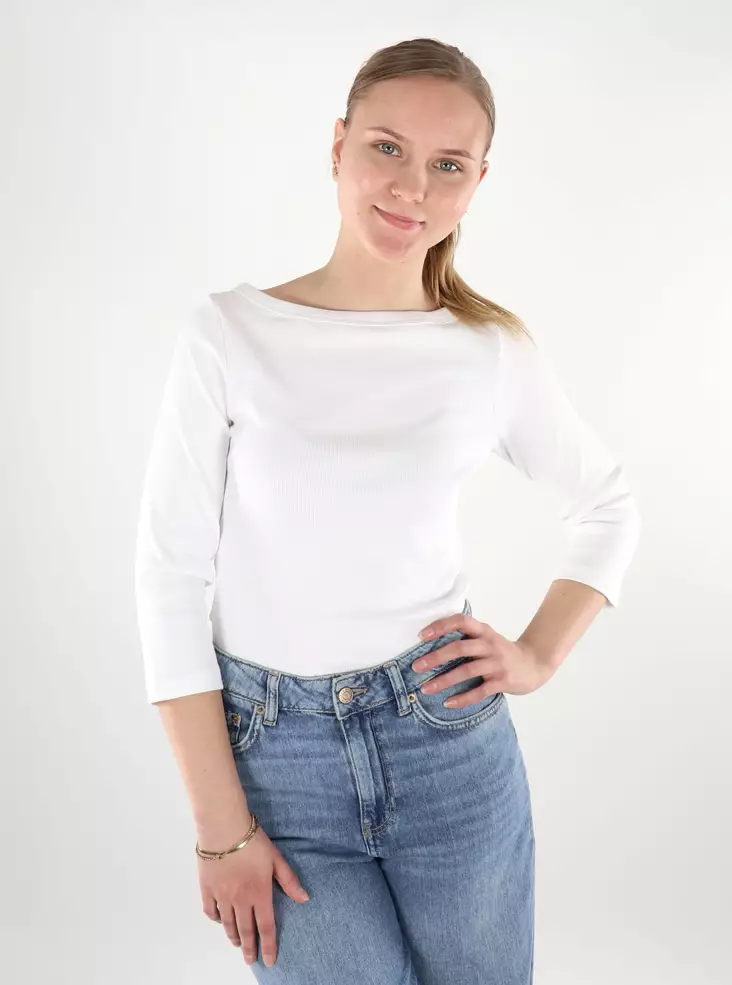 JJXX ribbad skjorta för damer 3/4 Boatneck ljus vit - Långärmade tröjor för  damer - 137844 - 1