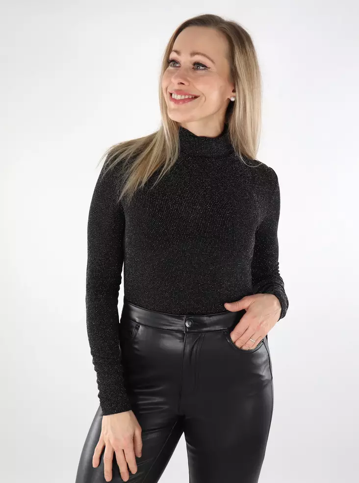 Only glitterskjorta Rollneck svart/silver - Långärmade tröjor för  damer - 137534 - 1