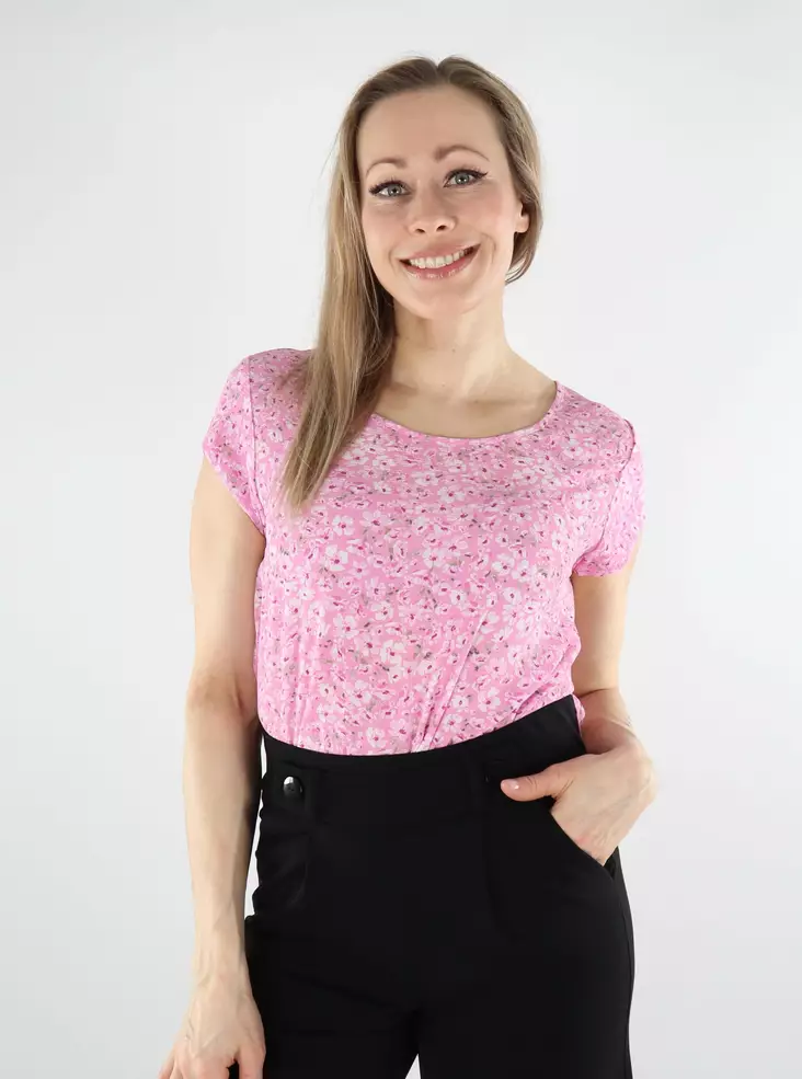 Only lång t-shirt för damer ONLVIC Topp fuchsia rosa/ranch flow - T-shirts för damer - 138124 - 1
