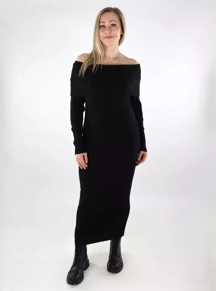 Only lång stickad klänning Off Shoulder svart - Klänningar och tunikor - 137494 - 1