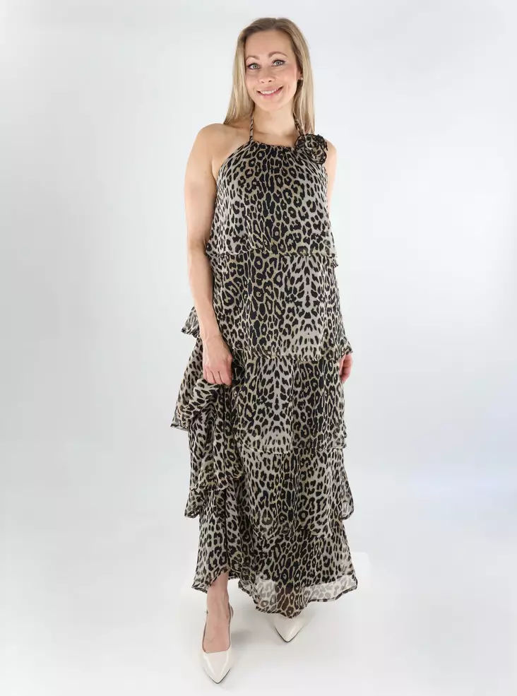 Pieces leopardmönstrad klänning Långskiktad svart/leo - Klänningar och tunikor - 138524 - 1