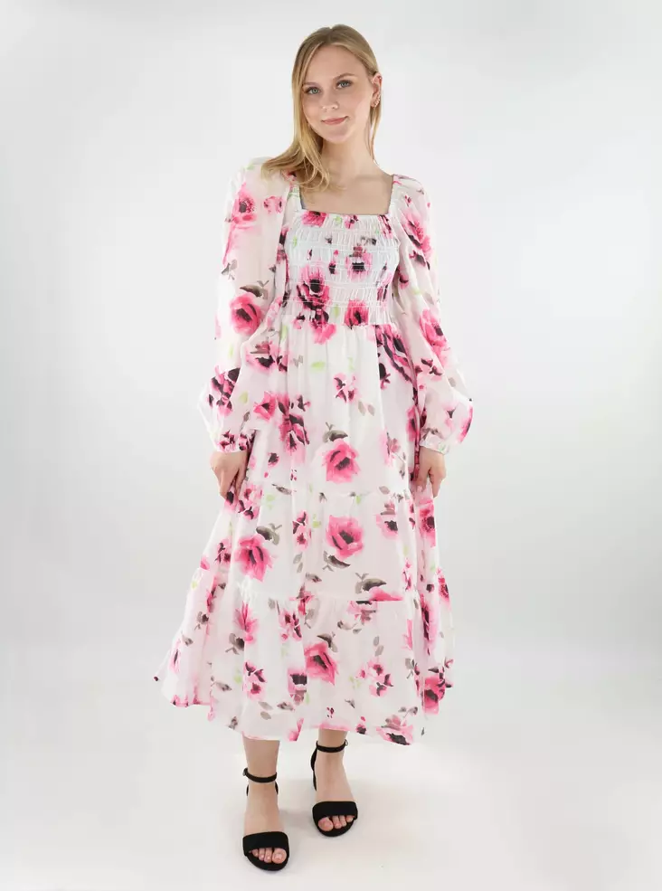 Vero Moda blommig klänning Square Neck snövit/sangria - Klänningar och tunikor - 138434 - 1