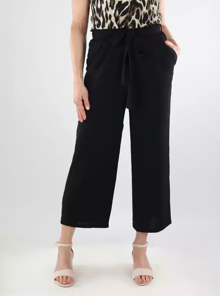 Vila stretchbyxor Belted Culotte svart - Byxor för damer - 138525 - 1