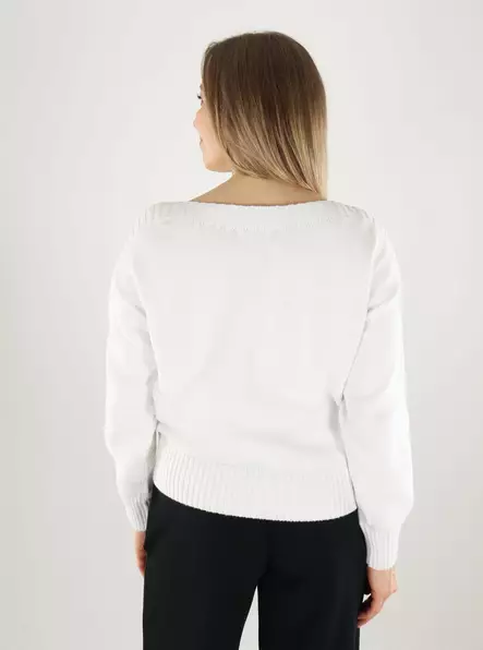 JDY damtröja i bomull Båthals, ljusvit - Stickat för damer - 140175 - 2