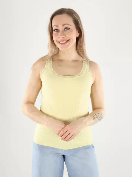 Only ribbad topp linne dubbel cream - Toppar för damer - 140885 - 1