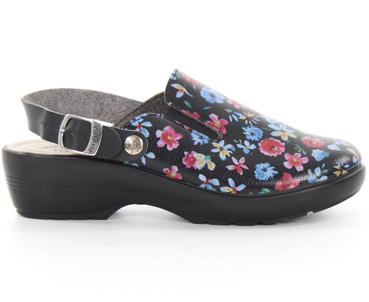 Fly Flot Slip-ins 123 svart/blomma - Arbetsskor för damer - 127135 - 1