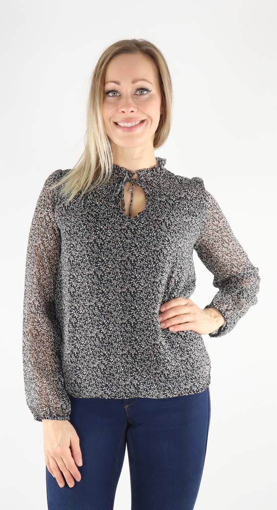 Only Shirt Ditsy blouse, svart/cera ditsy - Långärmade tröjor för  damer - 131985 - 1