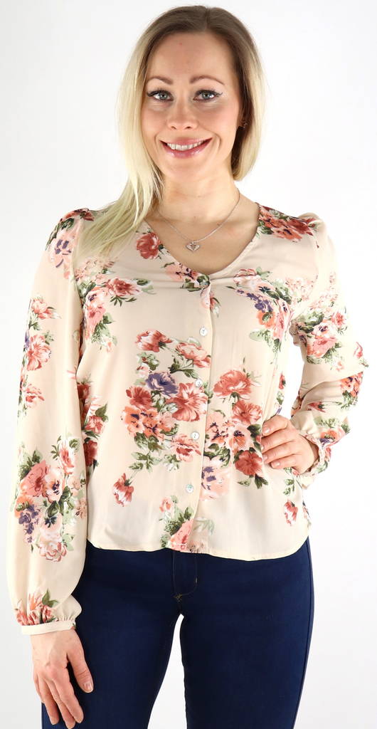 Only dam blommig blus Sonja cloud dancer/ rosa flower - Långärmade tröjor för  damer - 130255 - 1