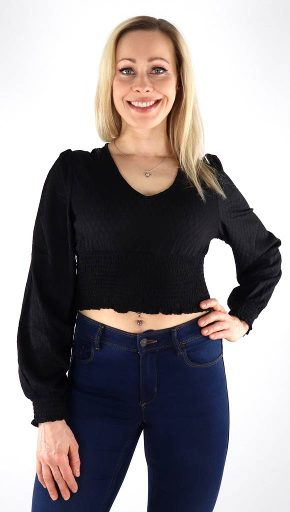 Vero Moda damskjorta Malou v-ringad svart - Långärmade tröjor för damer - 133475 - 1