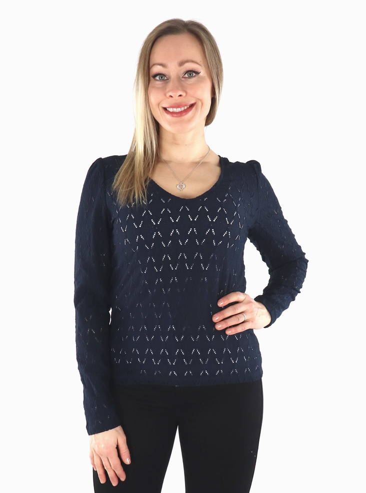 Vila Shirt Zuzan V-ringad marinblå blazer - Långärmade tröjor för damer - 135065 - 1