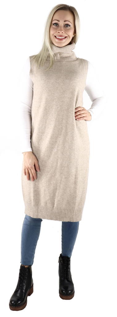 Vila beige dam stickad väst, lång Ril long natural - Stickat för damer - 129425 - 1