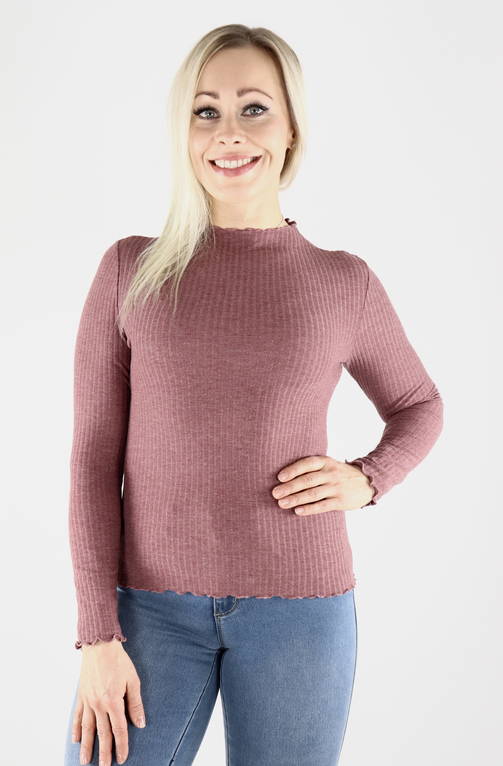 Only mörkrosa dam ribbtröja Emma high neck rosebrown - Långärmade tröjor för damer - 129435 - 1