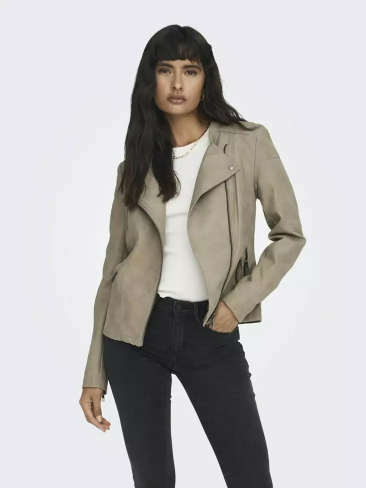 Only dambikerjacka Ava Faux vittrad teak - Skinnjackor och PU-jackor för damer - 136485 - 1