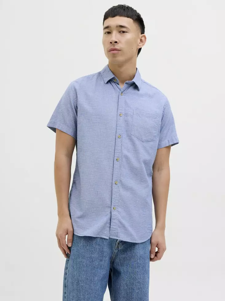 Jack&Jones kortärmad herrskjorta fänrik blå - Skjortor för herrar - 138025 - 1