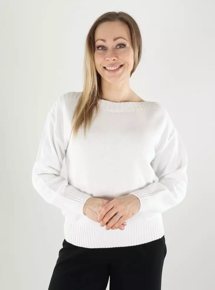 JDY damtröja i bomull Båthals, ljusvit - Stickat för damer - 140175 - 1