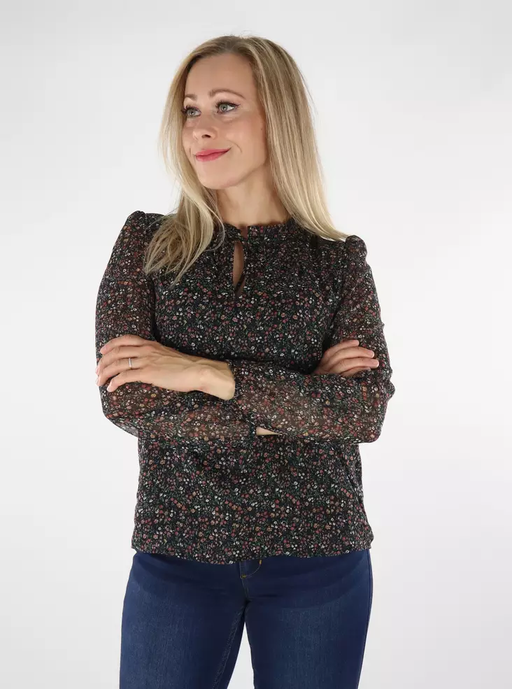 Only Shirt Ditsy svart/redigera ditsy - Långärmade tröjor för  damer - 136625 - 1