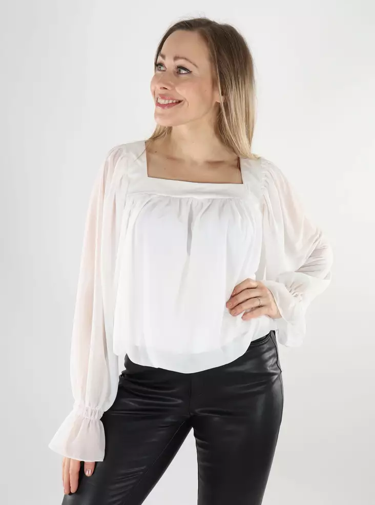 Vero Moda damskjorta Fyrkantig halsringning snövit - Långärmade tröjor för  damer - 140075 - 1