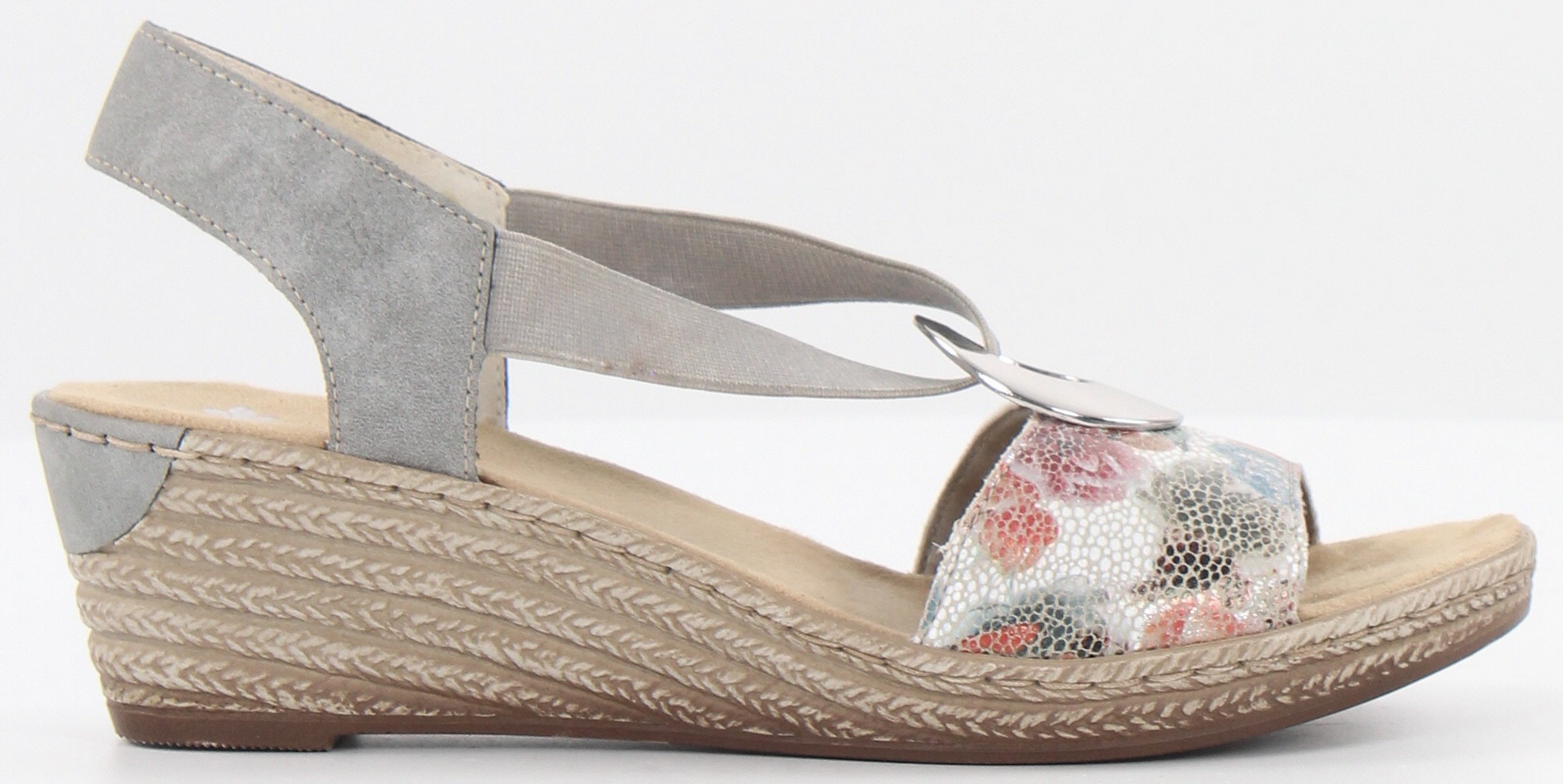 Sandiler Rieker Sandaler med kilklack 624H6-90 grå/multi - Stilettoshop.se webbutik