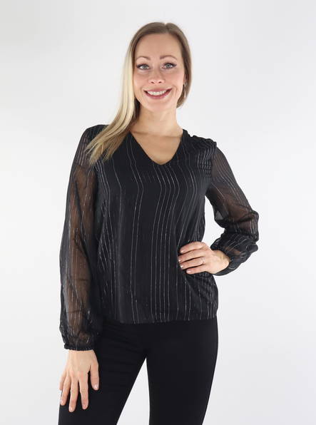 JDY Skjorta Cody v-ringad svart/silver - Långärmade tröjor för  damer - 134646 - 1