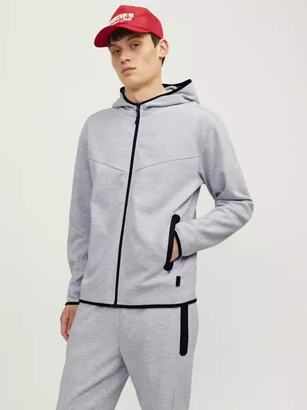 Jack&Jones herr dragkedja med huva JCOFUSION Sweat Zip ljusgrå melerad - Jackor och parkas för herrar - 138886 - 1