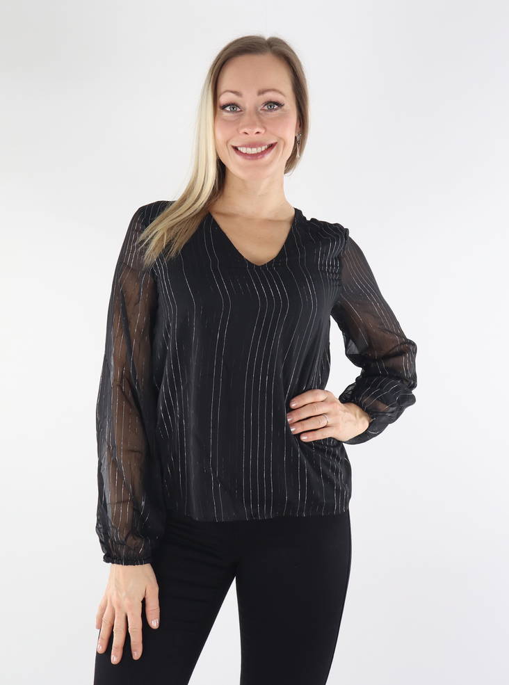 JDY Skjorta Cody v-ringad svart/silver - Långärmade tröjor för  damer - 134646 - 1