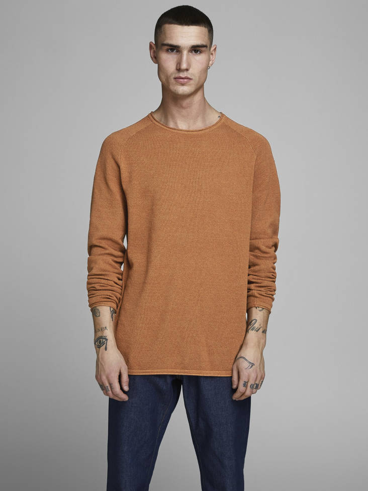 Jack & Jones stickad herr tröja bomull Hill umber brun - Stickat för herrar - 129926 - 1
