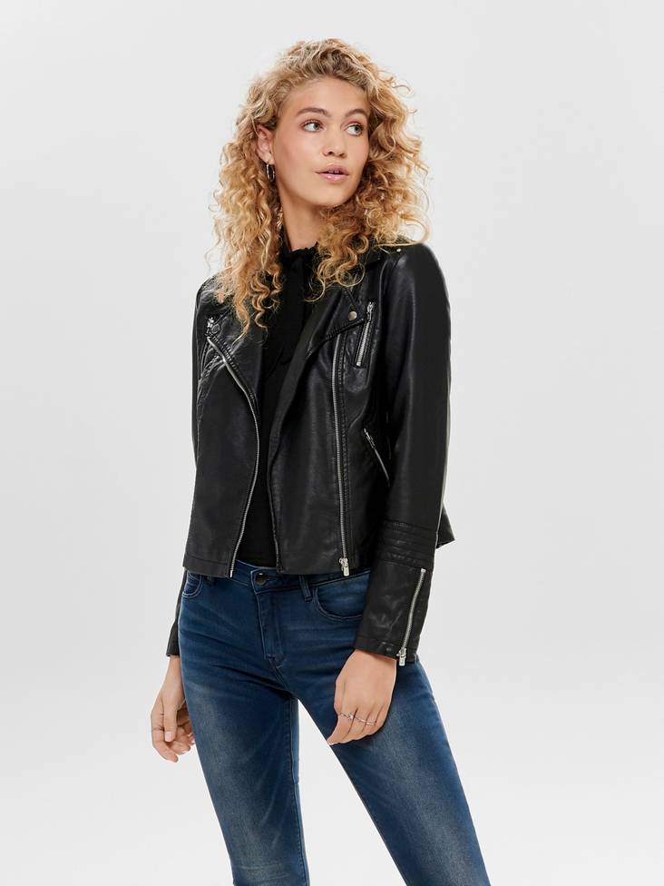 Only dam konstläderjacka Gemma biker svart - Skinnjackor och PU-jackor för damer - 120386 - 1