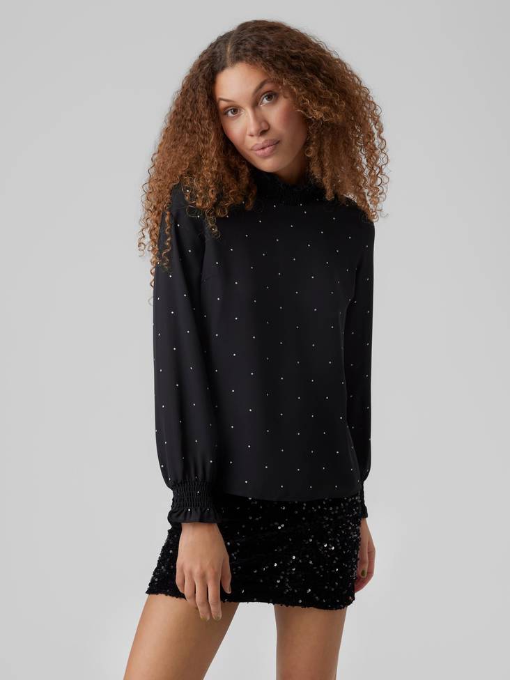 Vero Moda Skjorta Maya smock svart/björk prickar - Långärmade tröjor för damer - 132566 - 1