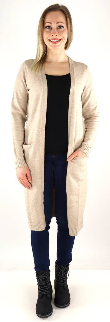 Vila Cardigan Ril lång naturlig melange - Stickat för damer - 132766 - 1