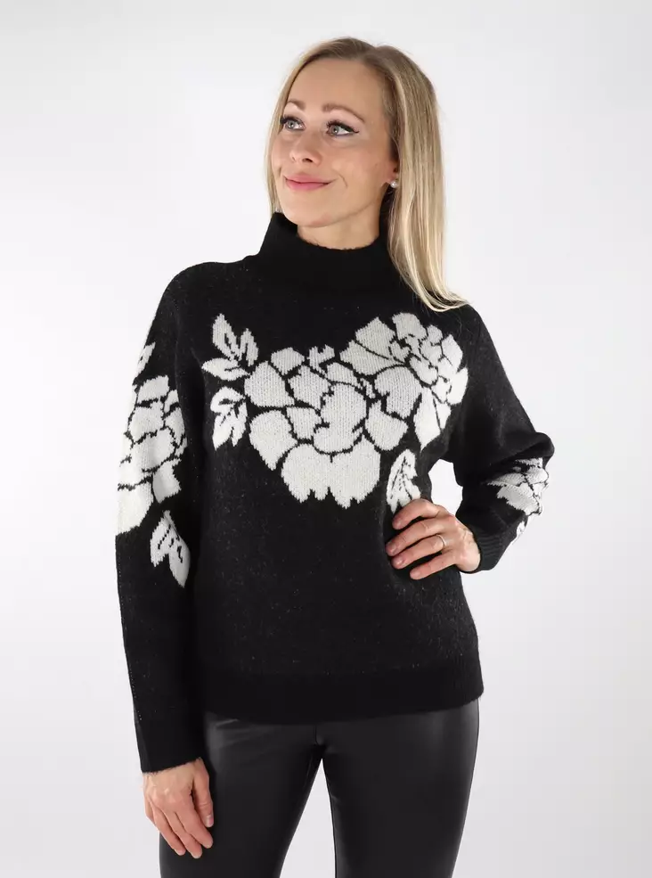 Vila damtröja Mock black/flower egg - Stickat för damer - 136926 - 1