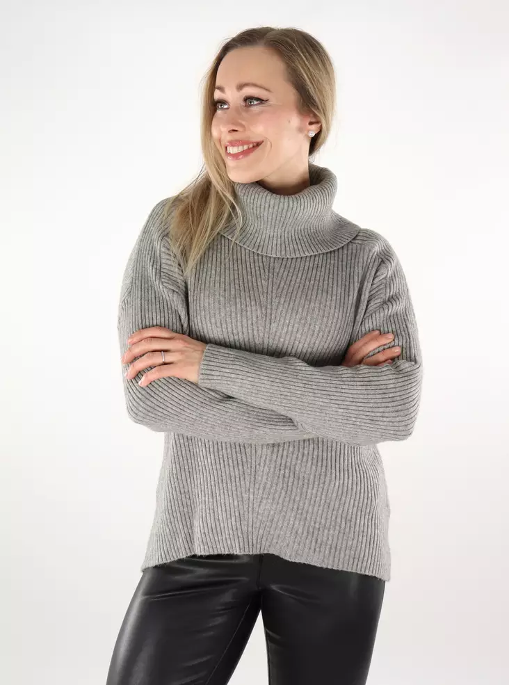 Only damtröja Roll Neck mellangrå melerad - Stickat för damer - 137426 - 1