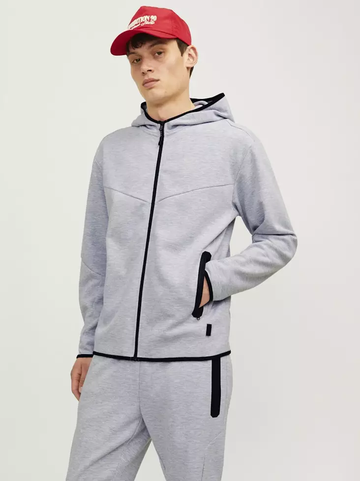 Jack&Jones herr dragkedja med huva JCOFUSION Sweat Zip ljusgrå melerad - Jackor och parkas för herrar - 138886 - 1
