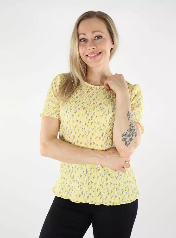 Pieces dam t-shirt O-ringad ljus banana/small flow - T-shirts för damer - 138726 - 1