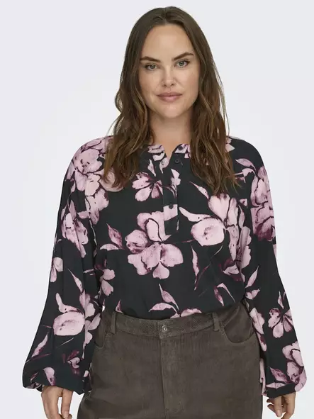 Only Carmakoma plus size skjorta svart/blommig - Långärmade tröjor för damer - 140057 - 1