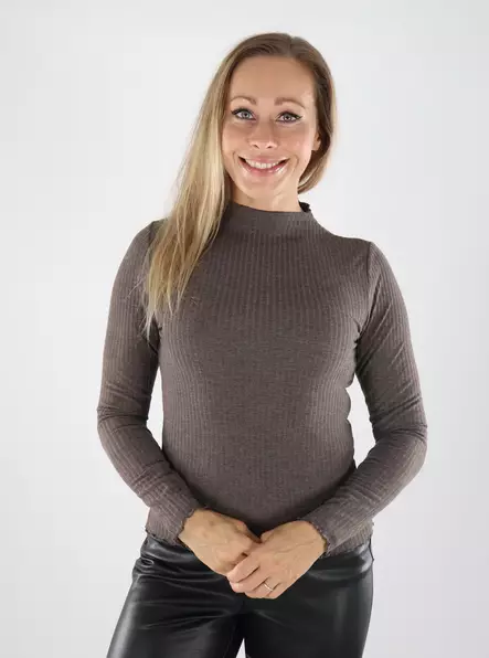 Only ribbad skjorta dam High Neck java/melange - Långärmade tröjor för  damer - 139087 - 1