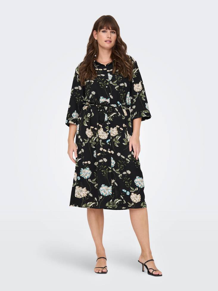 Only Carmakoma dam plus size skjortklänning Luxmie svart/gul - Klänningar och tunikor - 133027 - 1