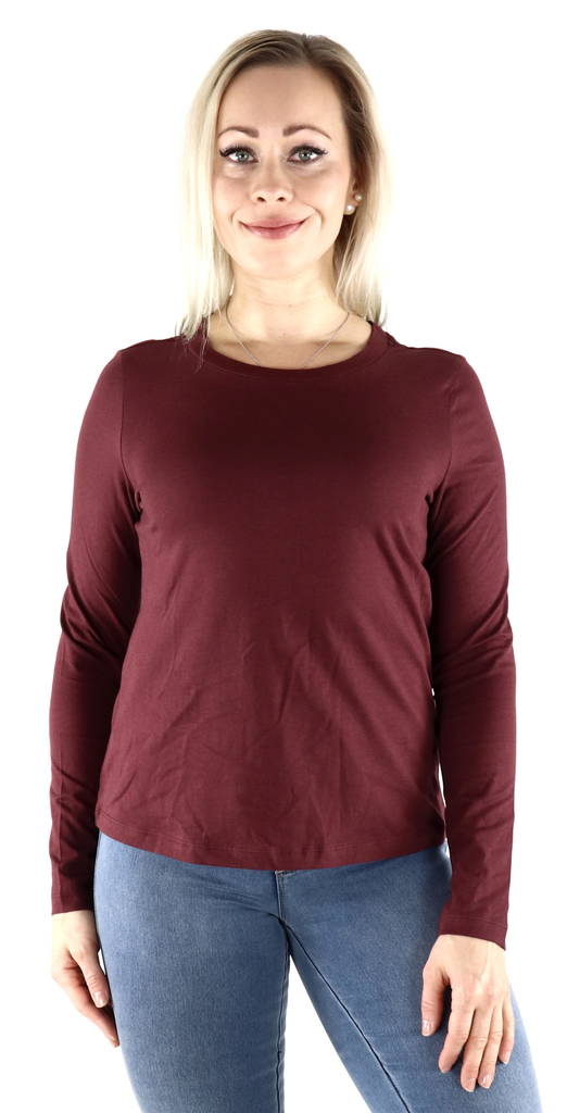 Vero Moda vinröd dam långärmad tröja bomull Paula port royale - Långärmade tröjor för damer - 129577 - 1