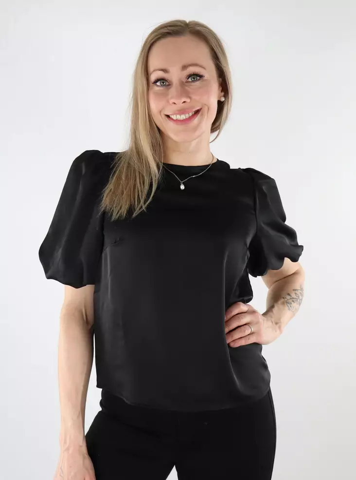 Vila dam t-shirt med puffärmar Satin Puff svart - Festliga toppar för damer - 137707 - 1