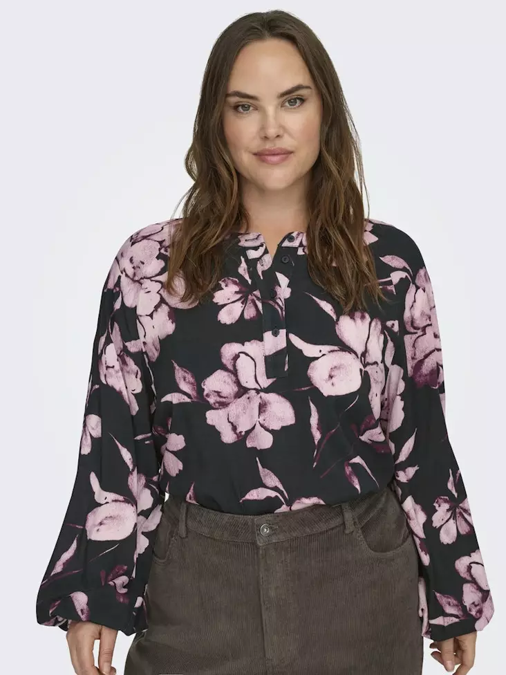 Only Carmakoma plus size skjorta svart/blommig - Långärmade tröjor för damer - 140057 - 1